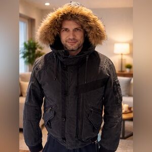 Ralph Lauren Black Label Men’s Bumper Jacket w/ Real Fur Hood XL